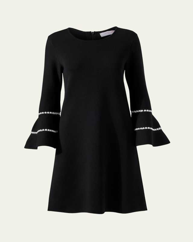 Three-Quarter Ruffle Sleeve Mini Dress with Inset Pearl Detai